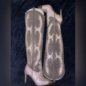 Gianni Bini Silver Rhinestone Over the Knee Boots - 6.5